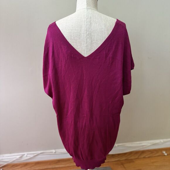 New York & Company Women's Oversize Silk Blend Pullover Vneck Sweater Magenta XS - Picture 2 of 15